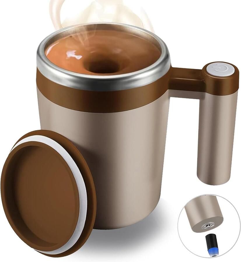 Automatic stirring mug rechargeable automatic magnetic coffee mug waterproof automatic stirring mug suitable for making milk cocoa in the office kitchen travel 400ml best gift brown
