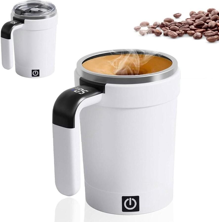 Automatisch Roerende Mok Mixer Mok Oplaadbaar Dranken Mengen Temperatuur Monitoring 380 ml Wit