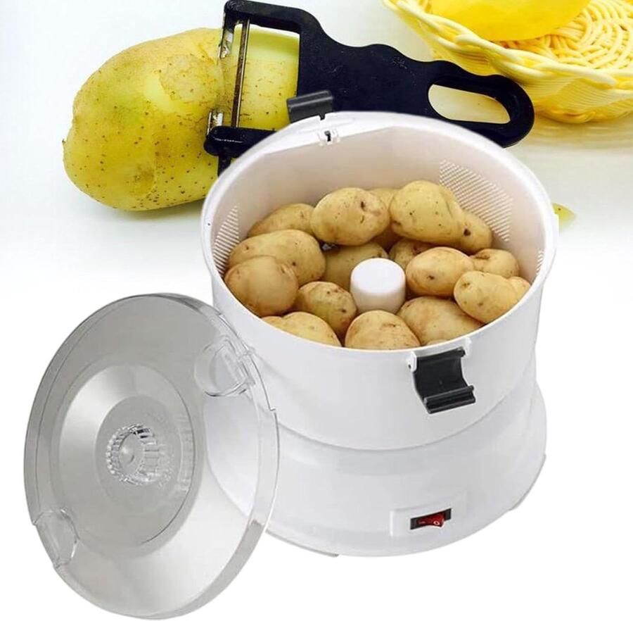 Automatische Aardappelschiller Elektrische Schilmachine Snel Groenten Schillen Krachtige Koperen Motor 1.7kg Capaciteit Wit