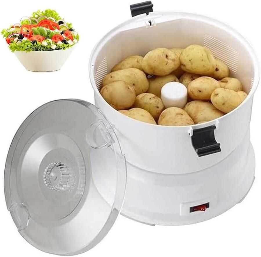 Automatische Aardappelschiller Groenteschiller Snel Groenten Schillen Handsfree Werking 1 kg Capaciteit Wit