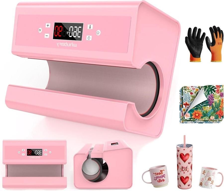 Automatische Bekerpers Transfermachine Mokken Persoonlijke Geschenken Maken Gelijke Warmteverdeling 300-900 ml Bekers Roze