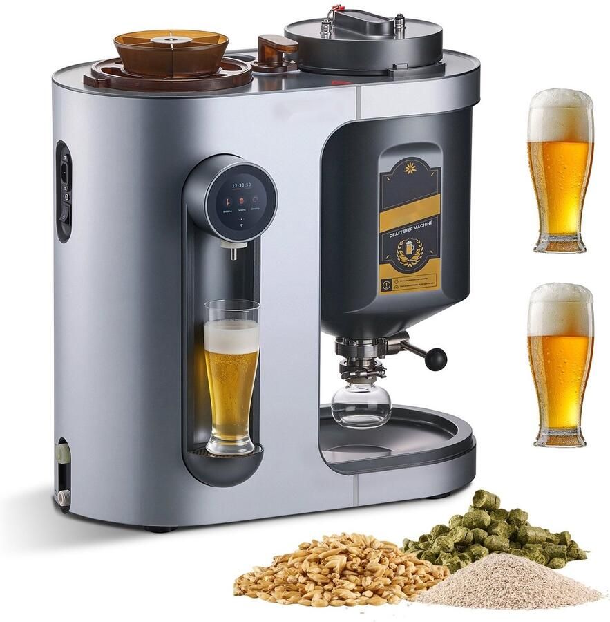 Automatische bierbrouwer Elektrische bierbrouwketel 13 L thuisbrouwmachine 1500 W Vermogen Met maischkoker RVS 304 binnentank Temperatuur- en drukregeling