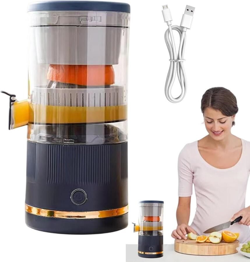 Automatische Citruspers Elektrische Sapcentrifuge Vers Sap Maken Draadloos En Draagbaar 23.7 x 11.5 cm Blauw