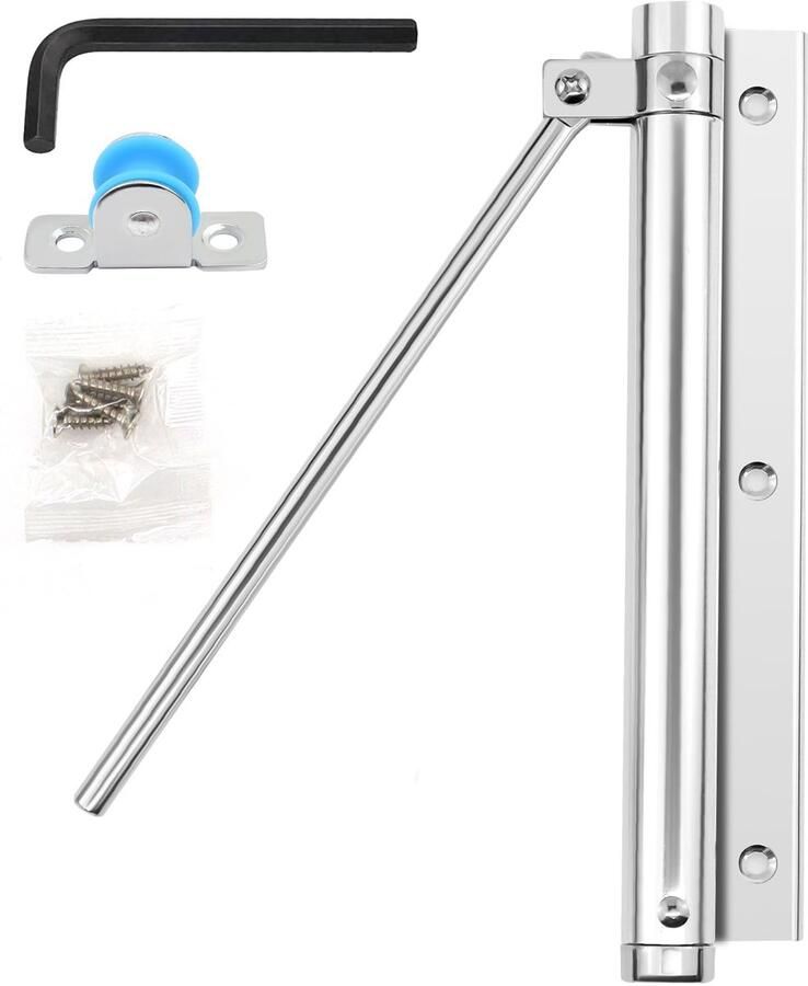 Automatische deursluiter aluminiumlegering deursluiter instelbare stangdeursluiter zilver veerdeursluiter voor tuinpoort kamerdeur huisdeur buiten