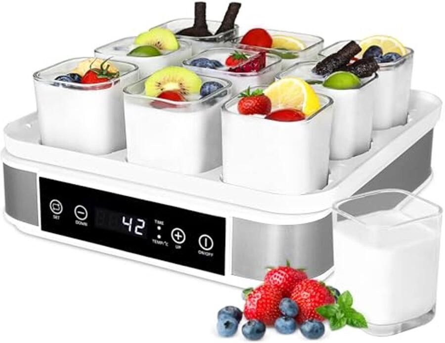 Automatische digitale yoghurtmaker voor Griekse yoghurt met temperatuur- en timerfunctie 9 glazen yoghurtbekers