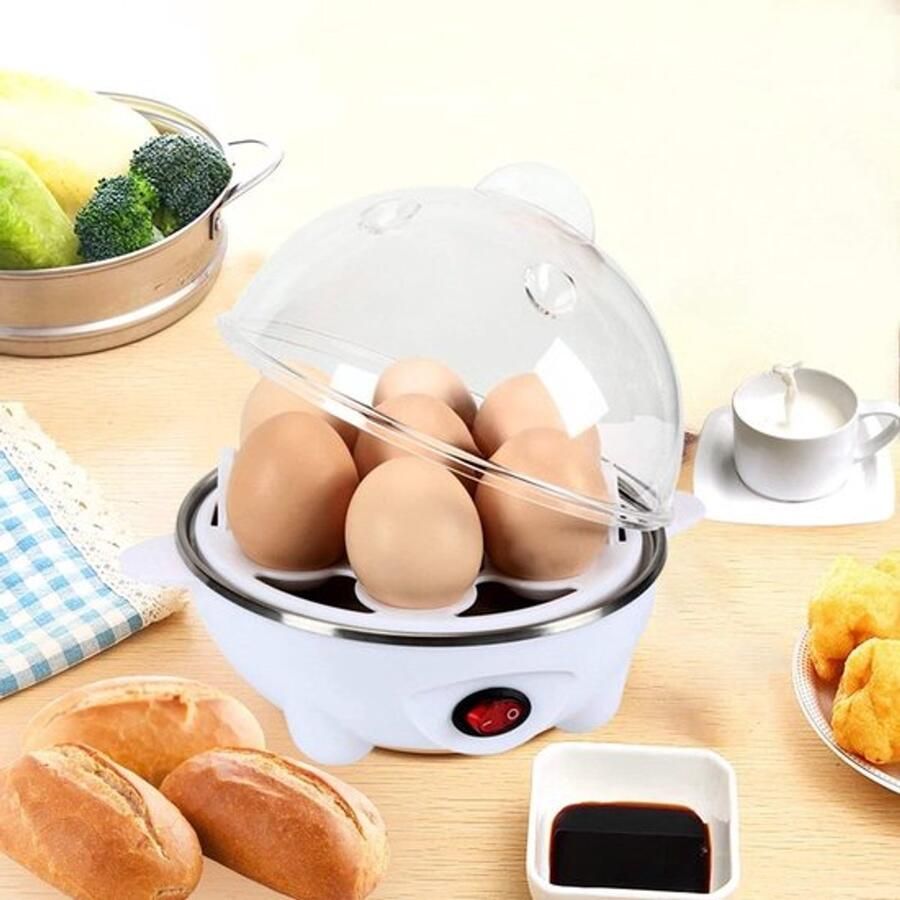 Automatische eierkoker met luchtdichte sluiting Kookt tot 7 eieren Multifunctioneel Elektrisch Met timer 350 watt Kan koken zachtkoken stomen en meer Wit
