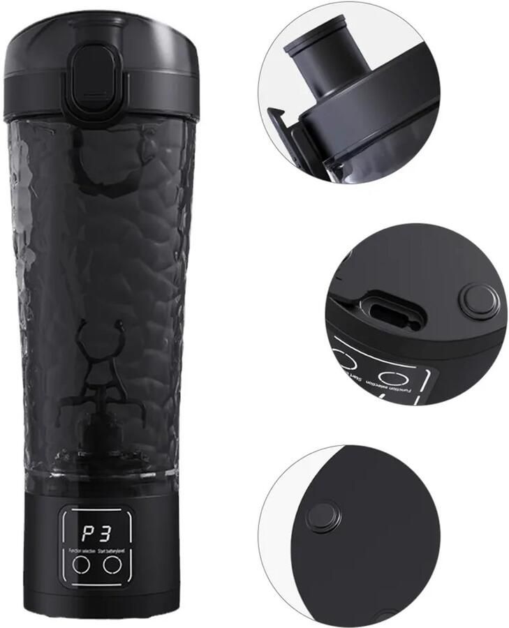 Automatische elektrische blender shaker voor eiwitpoeder 700 ml LCD-display instelbare snelheid lekvrij en valbestendig zwart