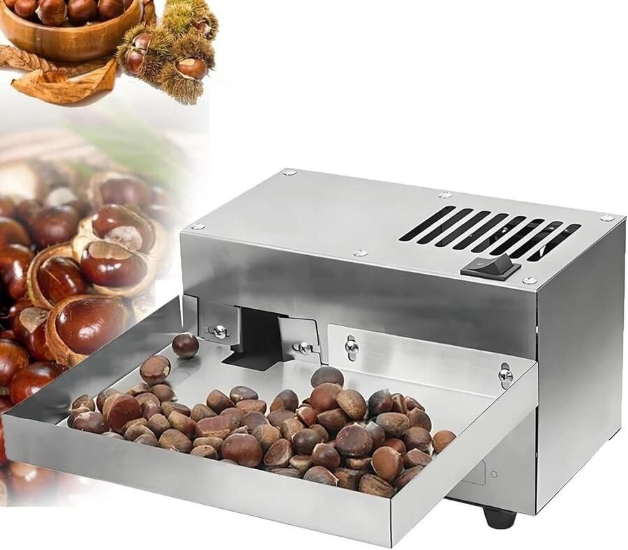 Automatische Kastanjeschiller Commerciële Machine Snel Noten Klieven Regelbare Grootte 40kg Per Uur Zilverkleurig