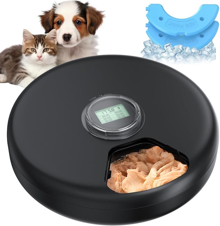 Automatische kattenvoederbak voor natvoer: kattenvoerdispenser met timer automatische hondenvoederautomaat draadloos automatische huisdiervoederstation batterij inclusief dubbele ijspakketten