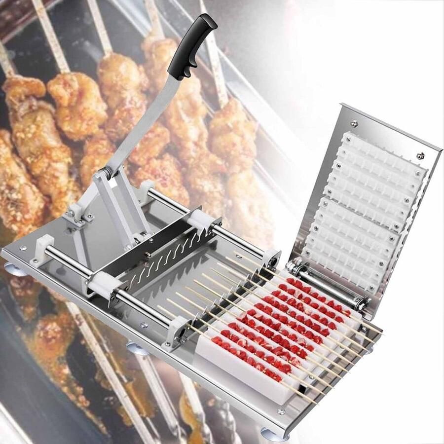 Automatische Kebab Maker Vlees Prikker Machine Barbecue Voorbereiden Gelijkmatige Spiesen 4 Sjablonen Zilver