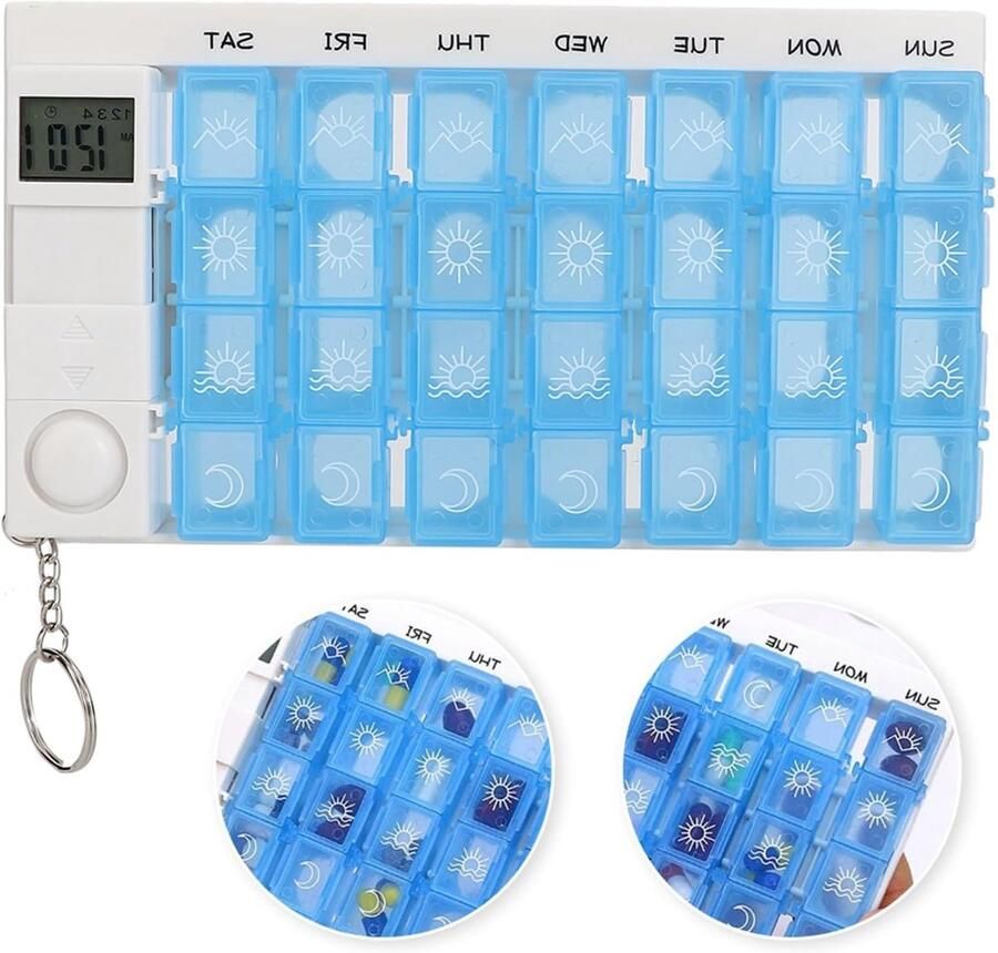 Automatische Medicijn Dispenser met Elektronische Herinnering voor 7 Dagen Handige Medicijncontainer in Blauw