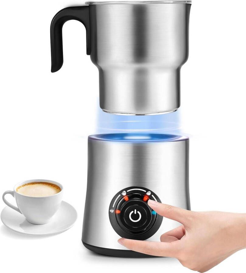 Automatische melkopschuimer 4 in 1 500 ml afneembare melkschuimvormer draaiknop LCD 304 roestvrij staal melkstomer warme en koude schuimpatten warme melk warme chocolademelk