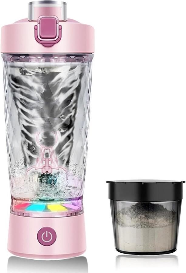 Automatische mengbeker handvat met kleurrijke lichtstrip fitnesswaterfles elektrisch en draagbaar shakerbeker voor proteïnepoeder roze