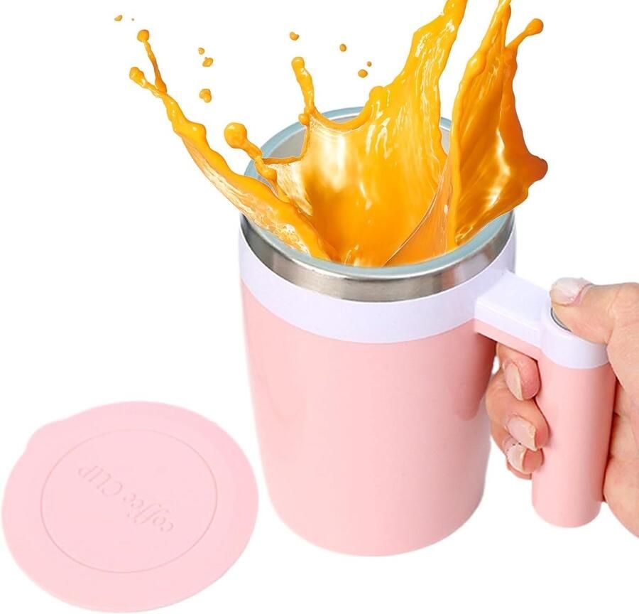 Automatische Mengbeker Vrijstaande Koffiebeker Draagbaar Automatisch Mixen Koffiehouder Roeren Magnetische Koffiebeker Automatische Drank Magnetische Kop Voor Een Kop-Oplossing，roze