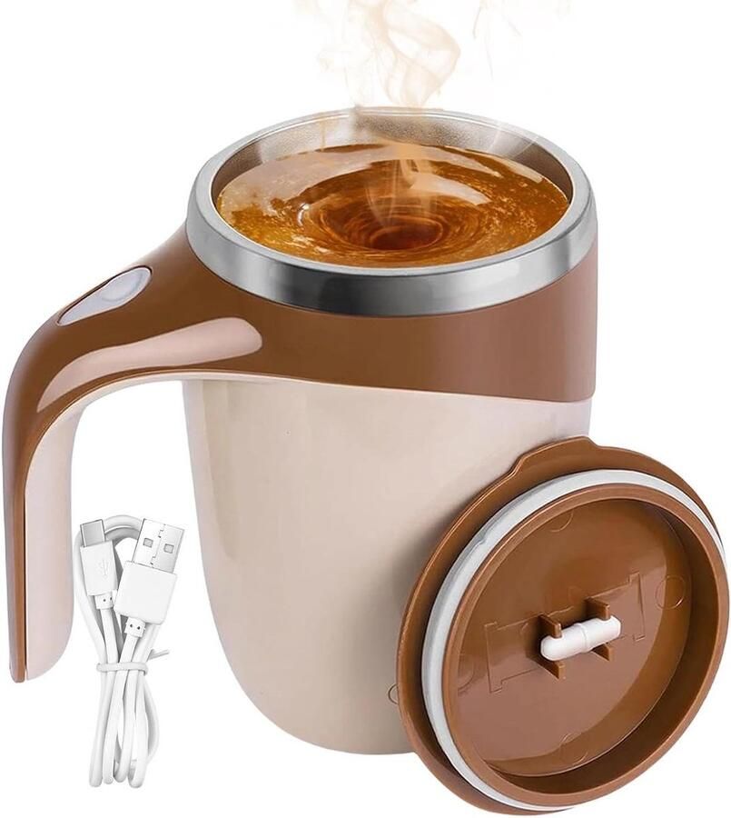 Automatische Mixbeker Magnetische Koffiebeker Dranken Mengen Automatisch Roeren 13.5 x 9 cm Koffiekleurig