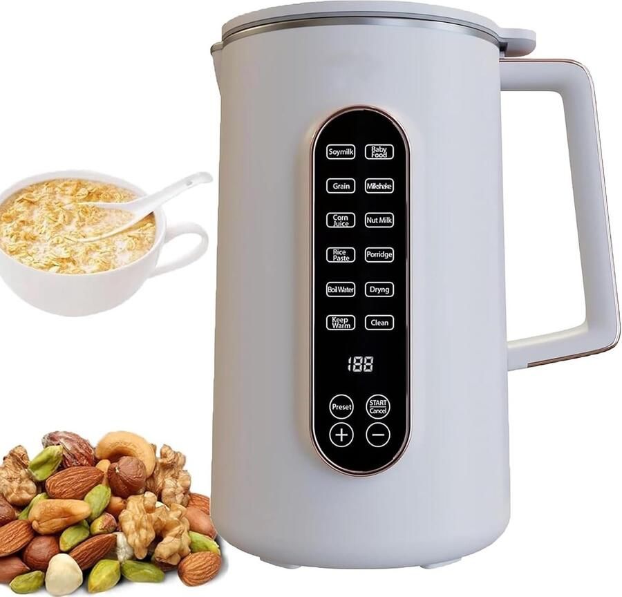 Automatische Notenmaker Plantenmelk Machine Verse Drankjes Maken 8-in-1 Functionaliteit 1000 ml Capaciteit Zilverkleurig