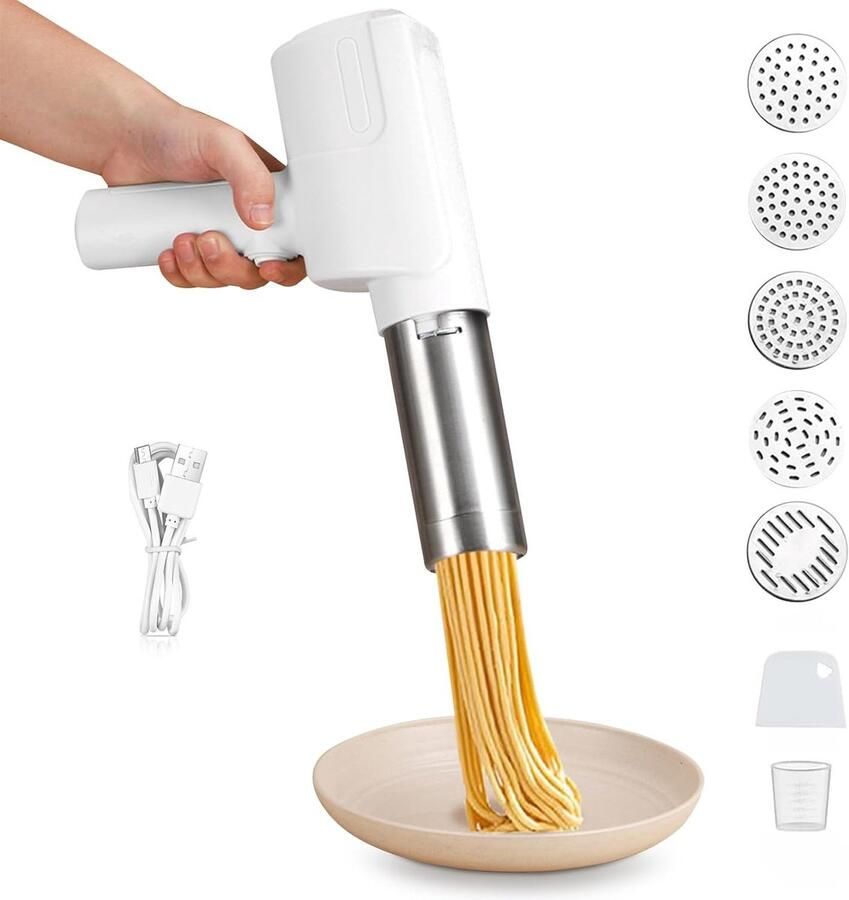 Automatische Nudelmaker voor Thuisgebruik 2000mAh Multifunctionele Pastamaker met 5 Persmallen voor Verse Noedels en Pasta
