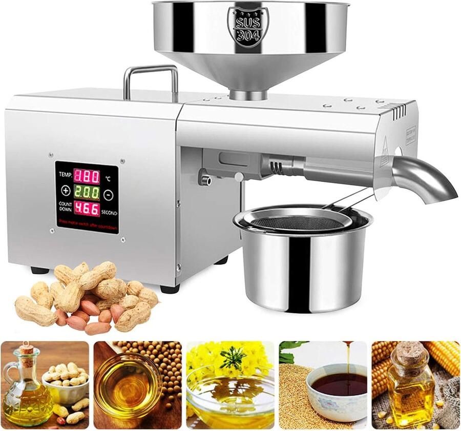 Automatische Oliepers Olie Machine Verse Olie Maken Digitale Temperatuurregeling 45x45x28.5cm Zilver