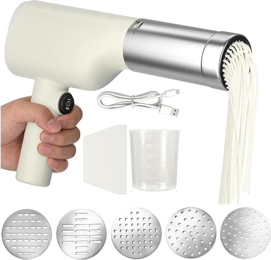 Automatische Pastamaker met 5 Persmallen Draagbare Elektrische Noodle Maker voor Thuis Reizen en Picknicks Ideaal voor Verse Pasta en Gemakkelijke Bereiding