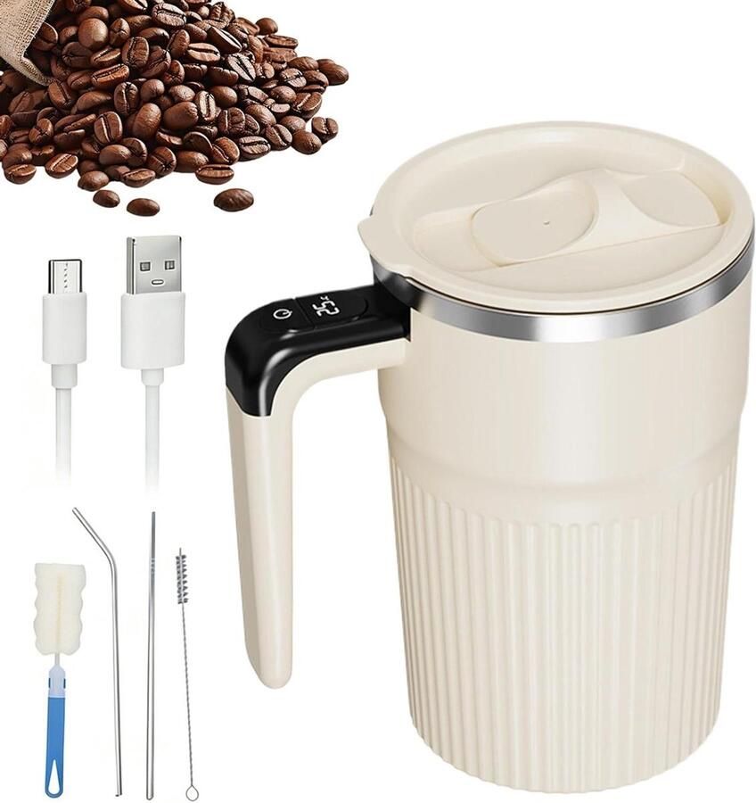 Automatische roerbeker Mixbeker Dranken mengen Temperatuurdisplay 400 ml Beige
