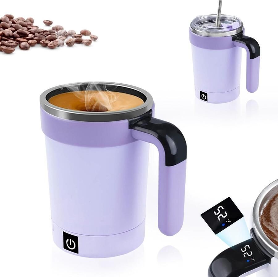 Automatische Roerbeker Zelfmengende Mok Warme Dranken Genieten Temperatuur Display 380ml Paars