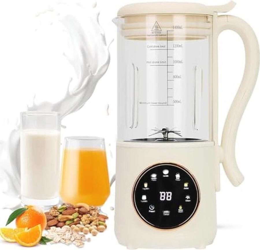 Automatische Sojamelkmaker 9 in 1 1400 ml Notenmelkmaker met Zelfreinigende Functie en 24 Uur Timer voor Amandelmelk Havermelk Plantenmelk en Sap