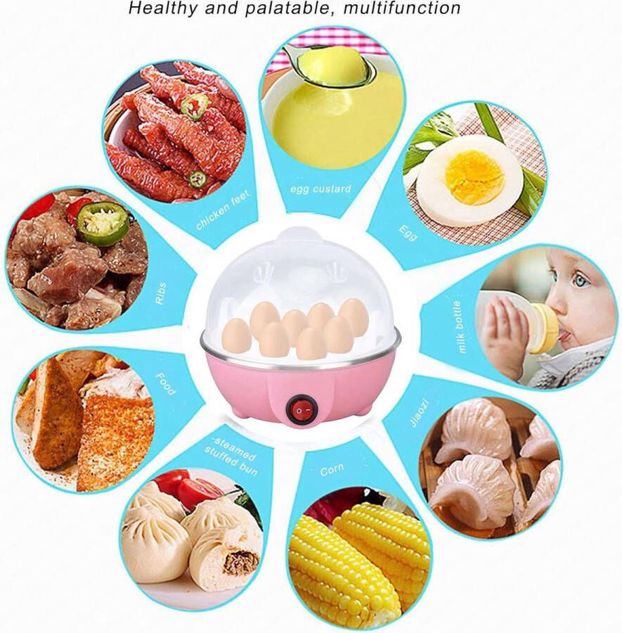 Elektrische eierkoker multifunctionele mini-eierkoker automatische uitschakeling stoompan 7 capaciteit elektrisch voor de keuken van (roze) - Foto 2