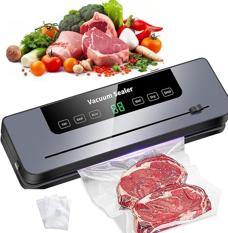 Automatische Vacumeermachine Vacuüm Sealer 30 cm 120W Krachtige Vacuümfunctie Voor Droog Vochtig Olie en Poeder Afneembare Basis Inclusief 30 Vacuümzakken Voor Voedsel Bewaren en Thuisgebruik