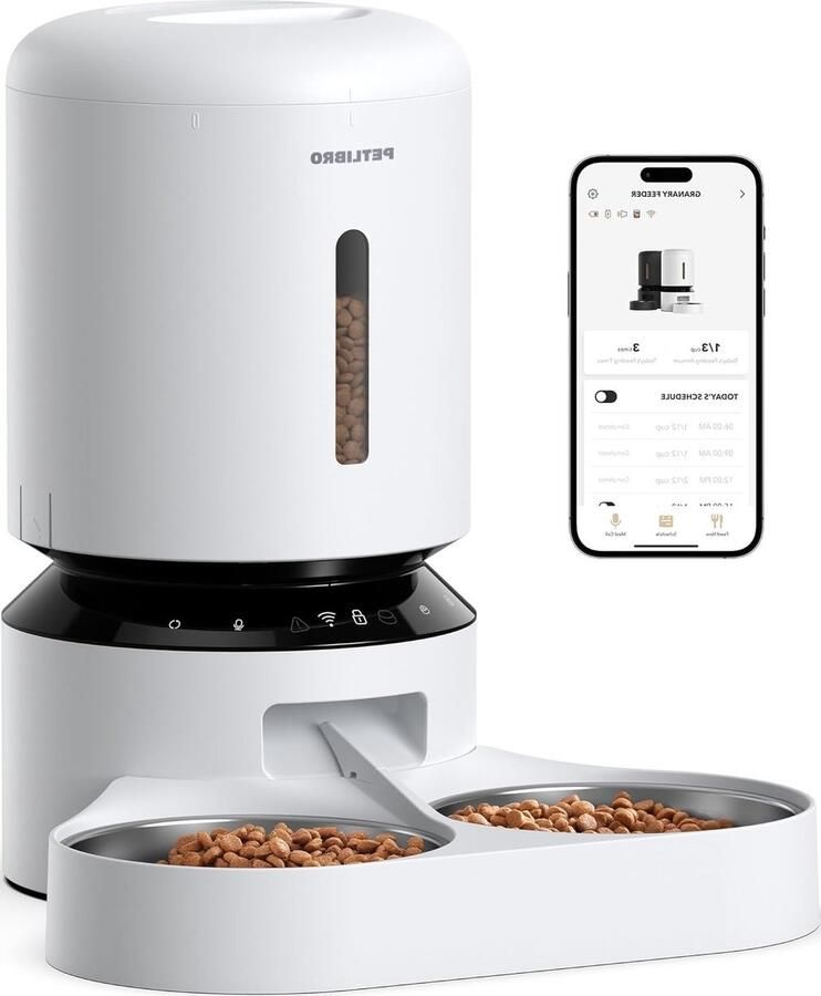 Automatische Voederdispenser voor 2 Katten en Honden met App 5G WiFi Lage Voedsel Sensor 1-10 Maaltijden per Dag Ideaal voor Huisdieren