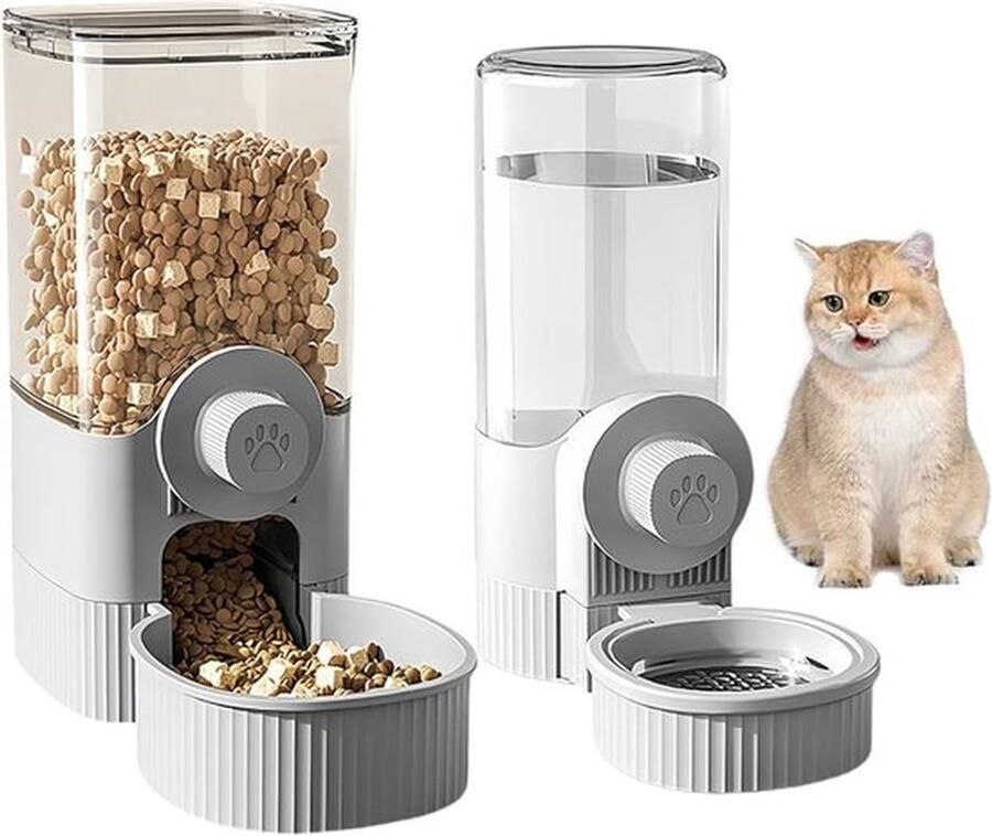 Automatische Voer- en Waterdispenser Set voor Huisdieren 2 Stuks Ideaal voor Katten en Honden Voeding en Hydratatie Compact en Handig 22 x 20 x 10 cm 20 x 17 x 8 cm