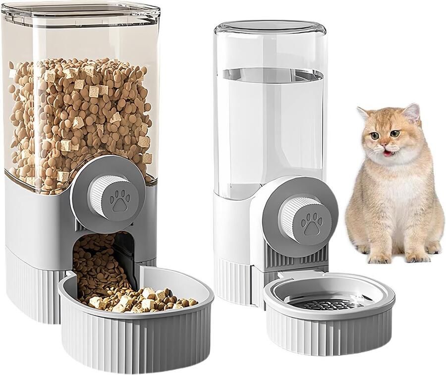 Automatische Voer- en Waterdispenser Set voor Huisdieren 2 Stuks Ideaal voor Honden en Katten 22 x 20 x 10 cm en 20 x 17 x 8 cm Handig en Efficiënt Voeden