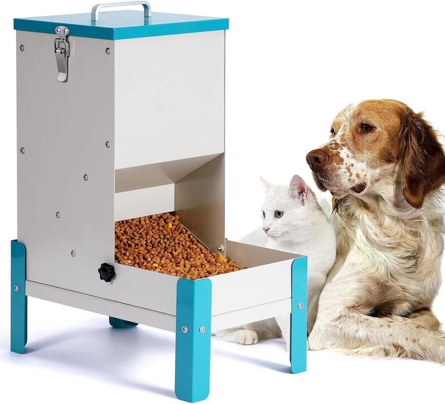 Automatische Voerdispenser voor Katten en Honden 10 L Capaciteit Verhoogde Voerbak Eenvoudig Schoon te Maken en Duurzaam
