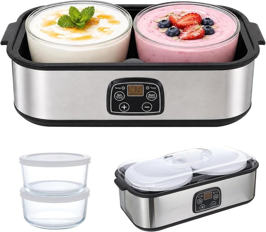 Automatische yoghurtmachine 2 liter zilver instelbare temperatuur maak probiotische yoghurt ShopVlot
