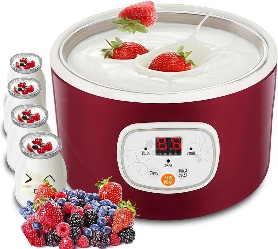 Automatische Yoghurtmaker Dessert Maker Zelfgemaakte Yoghurt Thermostatische Gisting 1 Liter Capaciteit Zilverkleurig