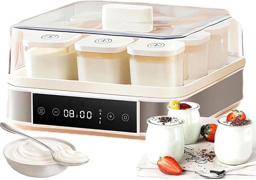 Automatische Yoghurtmaker Zelfgemaakte Yoghurt Gezond Eten Maken Digitale Bediening 9 Glazen Potten Zilverkleurig