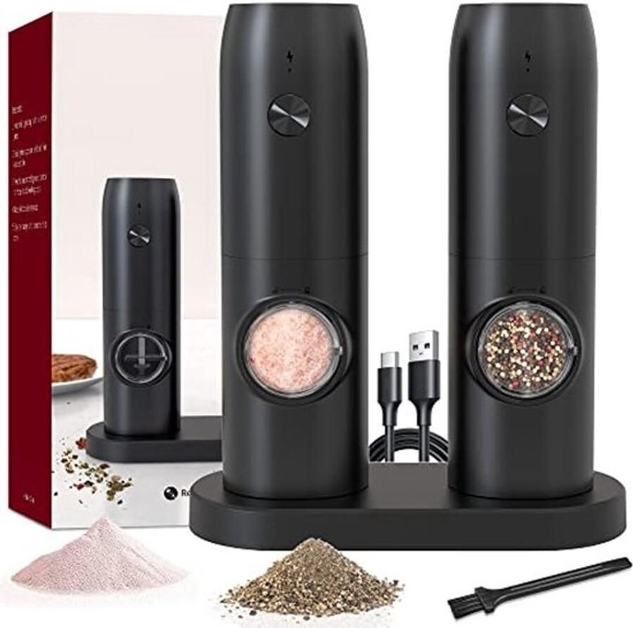 Automatische Zout- en Pepermolen Set van 2 USB Oplaadbaar en Verstelbare Grofheid