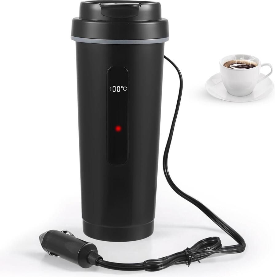 Autowaterkoker 500 ml 12V 24V draagbare verwarmingsmok van 316 roestvrij staal LCD‑temperatuurweergave reiswaterkoker voor auto en vrachtwagen