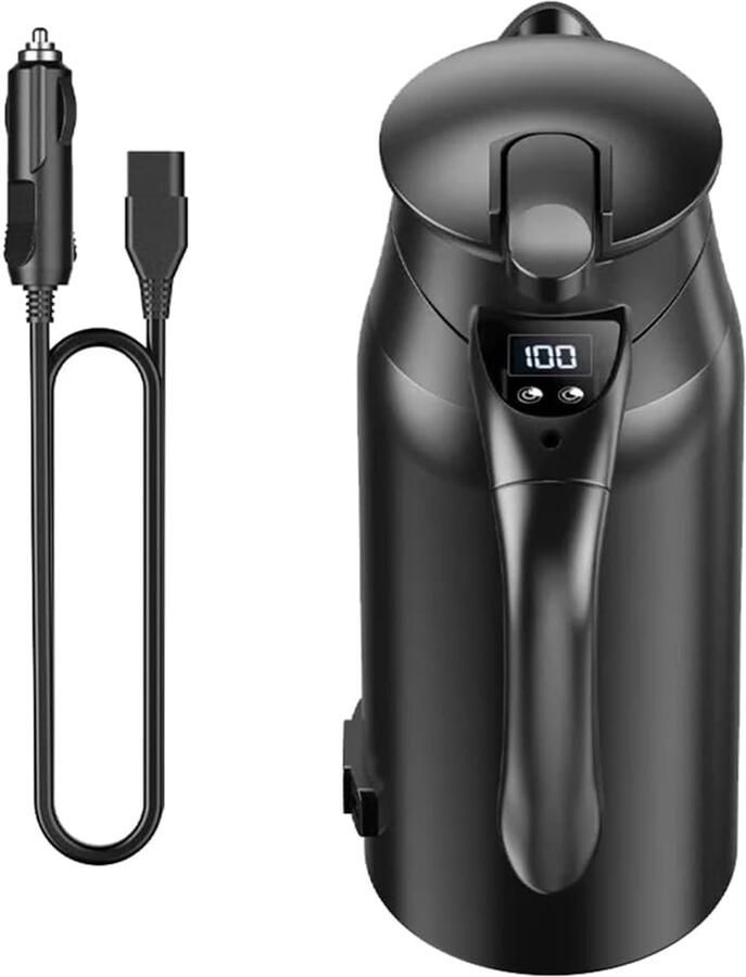 Autowaterkoker 800 ml 24V elektrische reiswaterkoker roestvrij staal aansluitbaar op sigarettenaansteker met LCD-display tot 100°C voor auto en vrachtwagen warm water koffie en thee