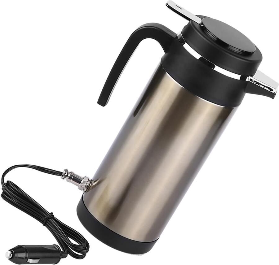 Autowaterkoker 900 ML 12V draagbare roestvrijstalen elektrische waterkoker voor auto vrachtwagen en camper reis waterverwarmer fles voor warm water koffie en thee (12V versie)