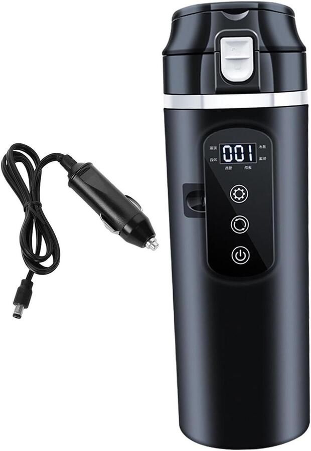 Autowaterkoker Elektrische waterkoker auto Onderweg warme dranken Real-time temperatuurweergave 500 ml Zwart