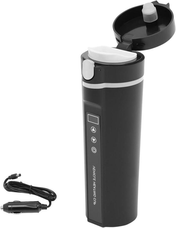 Autowaterkoker Mini waterkoker Onderweg warm water Led temperatuurweergave 450 ml Zwart