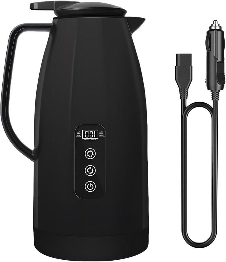 Autowaterkoker Reis waterkoker Warm water onderweg Dubbele vacuüm isolatie 12 liter Zwart