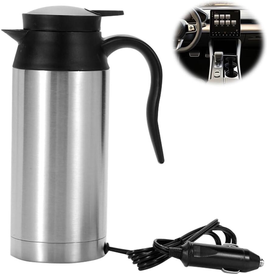 Autowaterkoker roestvrij staal 12 V draagbare waterkoker camping sigarettenaansteker 750 ml verwarmingsbeker beker met automatische uitschakeling voor het bereiden van thee koffie