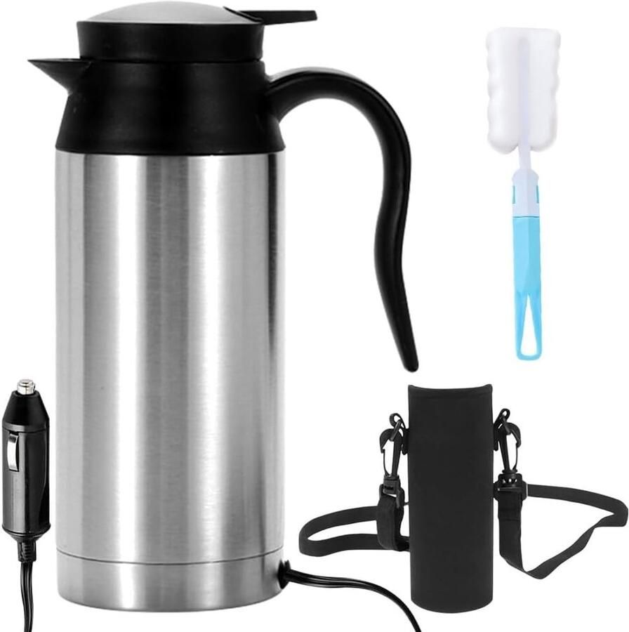 Autowaterkoker Roestvrij Staal 750 ml Draagbare Waterkoker voor Auto Voor Reizen en Camping
