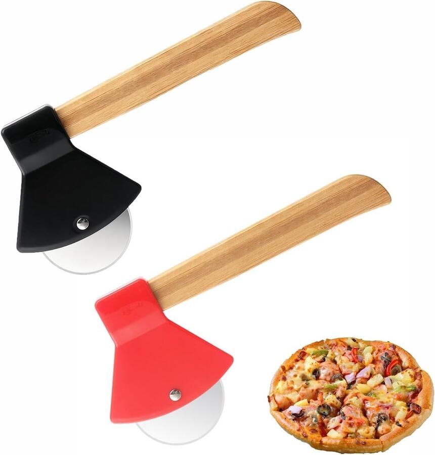Axe Shape Pizza Cutter Set van 2 Stuks RVS Handpizza Snijder voor Perfecte Pizza Wafels en Pannenkoeken