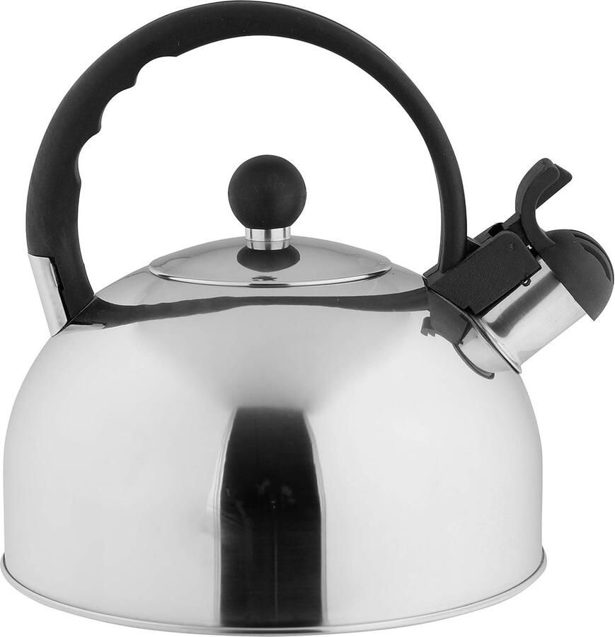 Axentia Fluitketel in zilver zwart waterketel van roestvrij staal waterkoker voor fornuis theeketel met fluit fluitketel met sandwichbodem design-fluitketel 2 5 l