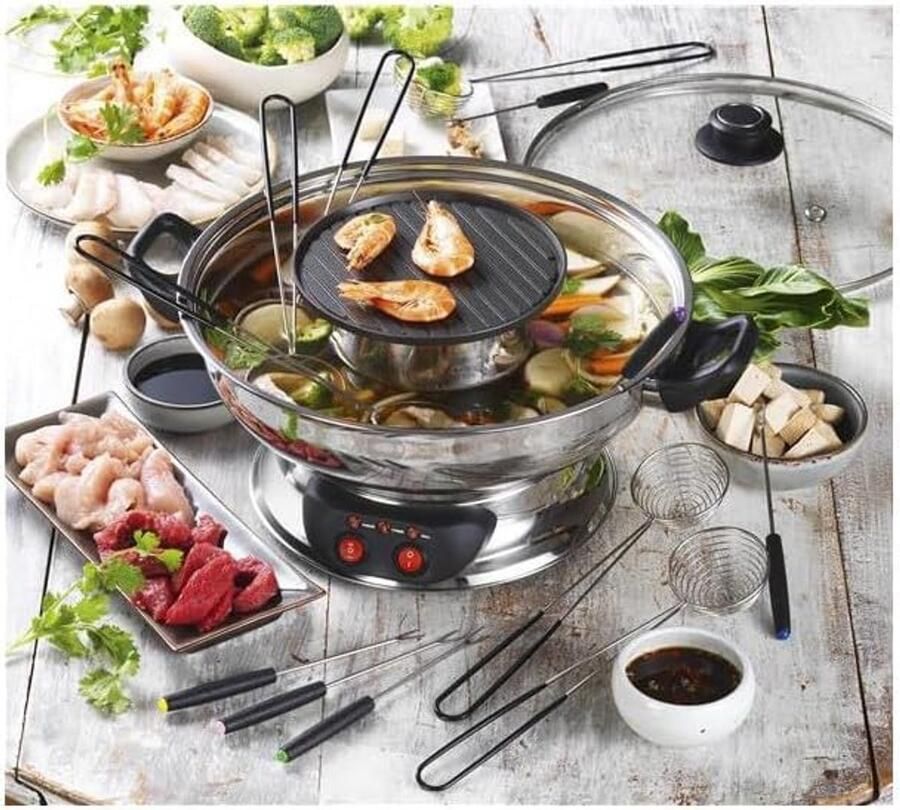 Aziatische Fondue Vleesfondue Set Gezellig Eten Geïntegreerde Grill 6 Personen Zilver