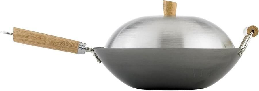 Aziatische Wok Koekenpan Aziatisch Koken Platte Bodem 356 cm Zilver Grijs
