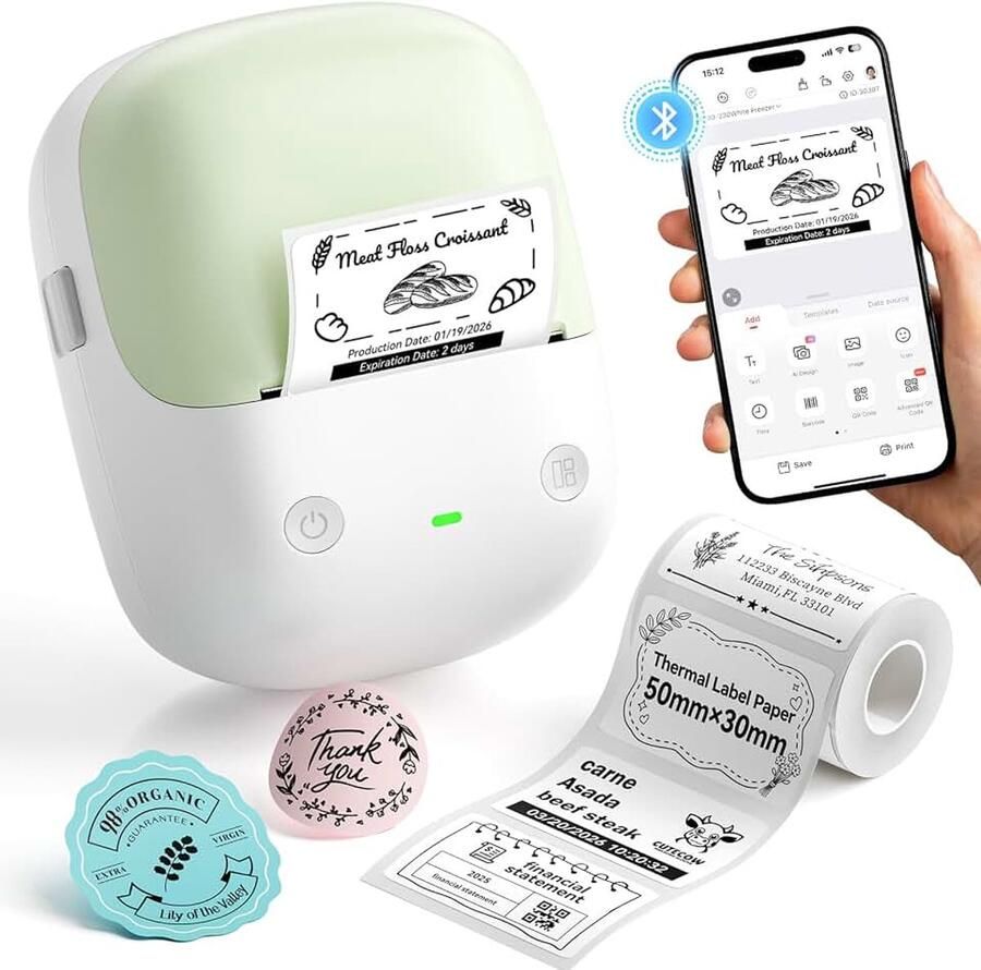 B2 labelprinter zelfklevend etiketteerapparaat labelprinter met waterdichte etiketten bluetooth-labelmaker voor thuis datum belbord naamstickers groen