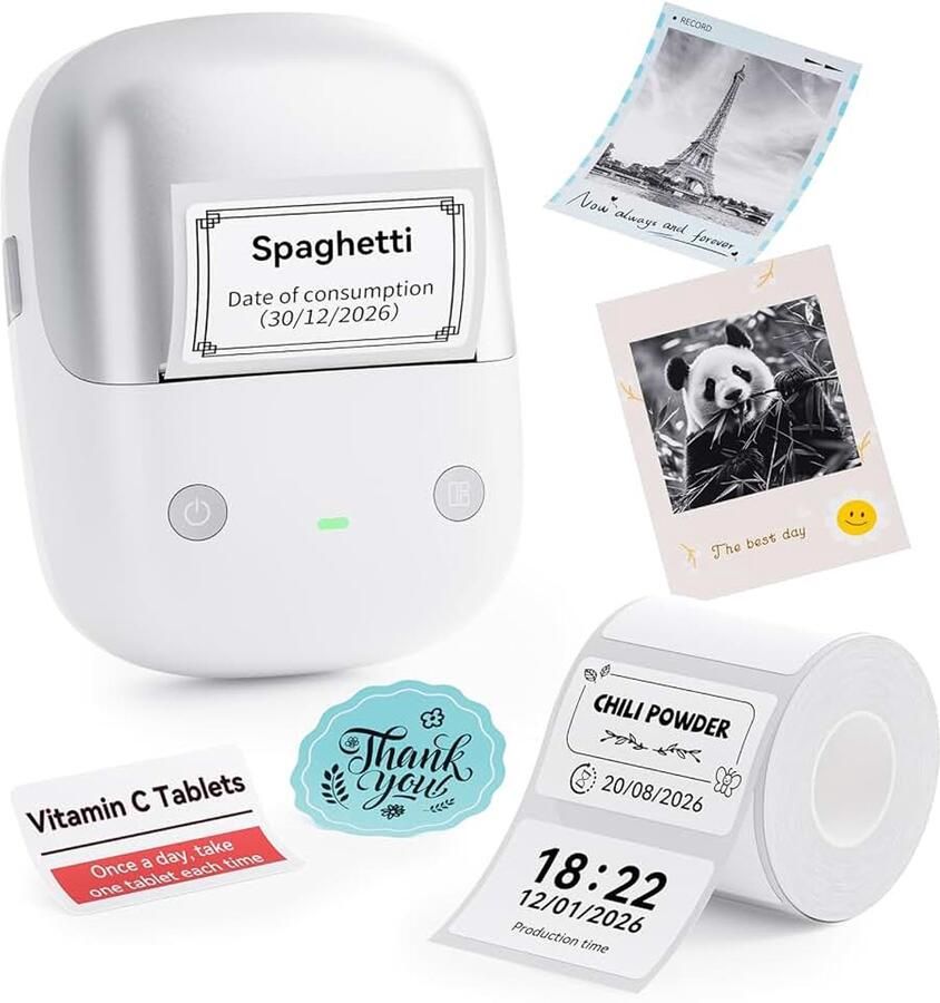 B2 Pro Labelprinter met waterdichte etiketten zelfklevend 300 dpi labelprinter printbaar in rood en zwart Bluetooth labelprinter voor foto's adresetiketten prijskaartjes zilver